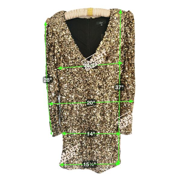 NWT Lulu’s Gold Sequin Long Sleeve Mini Dress Medium Holiday NYE - Picture 10 of 12